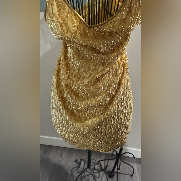 80s Vintage Sequin Gold Dress Mark & John By Gopal/ Gold Chrome Dress - Picture 3 of 6